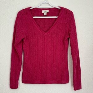 Ann Taylor Loft y2k vintage magenta cable knit v-neck sweater, size S petite